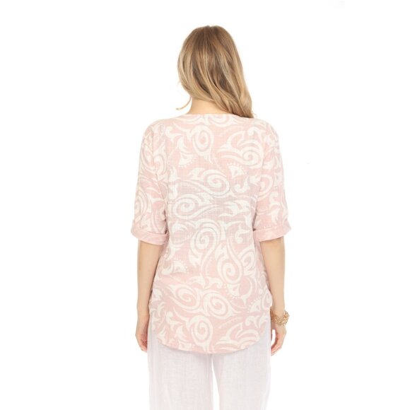 Light Pink Spiral Print V-Neck Button Detail Top - Picture 7 of 8